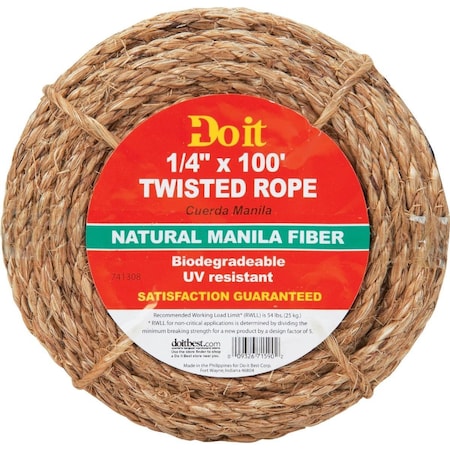 All-Source Rope, 1/4 In. x 100 Ft. Natural Twisted Manila Fiber Packaged Rope 19141III